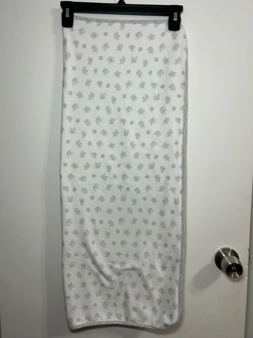Ralph Lauren Heather Gray & White Baby Blanket with Teddy Print